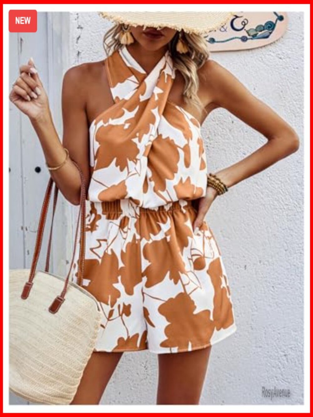 Boho Floral Print Halter Romper Sleeveless Criss Cross Jumpsuit S - Picture 4 of 6
